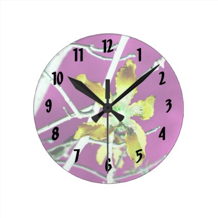 orchid yellow black pink flower wall clock