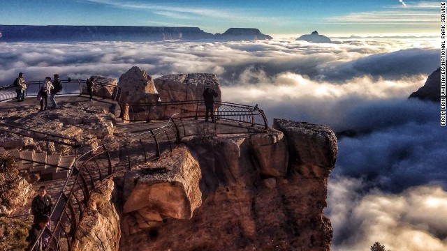 Grand Canyon National Park in Arizona was the second most popular national park last year. Shown here is <a href='http://ift.tt/1lHT07s'>an inversion:</a> cold fog trapped in the canyon by a "lid" of warm air. What makes it rare are the sunny skies accentuating the layers of air.