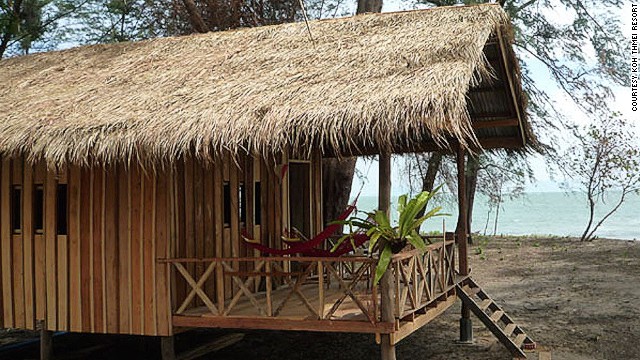 Koh Thmei Resort is the only place to stay on the island. Featuring nine simple wooden bungalows, the property is eco-friendly and solar powered. 