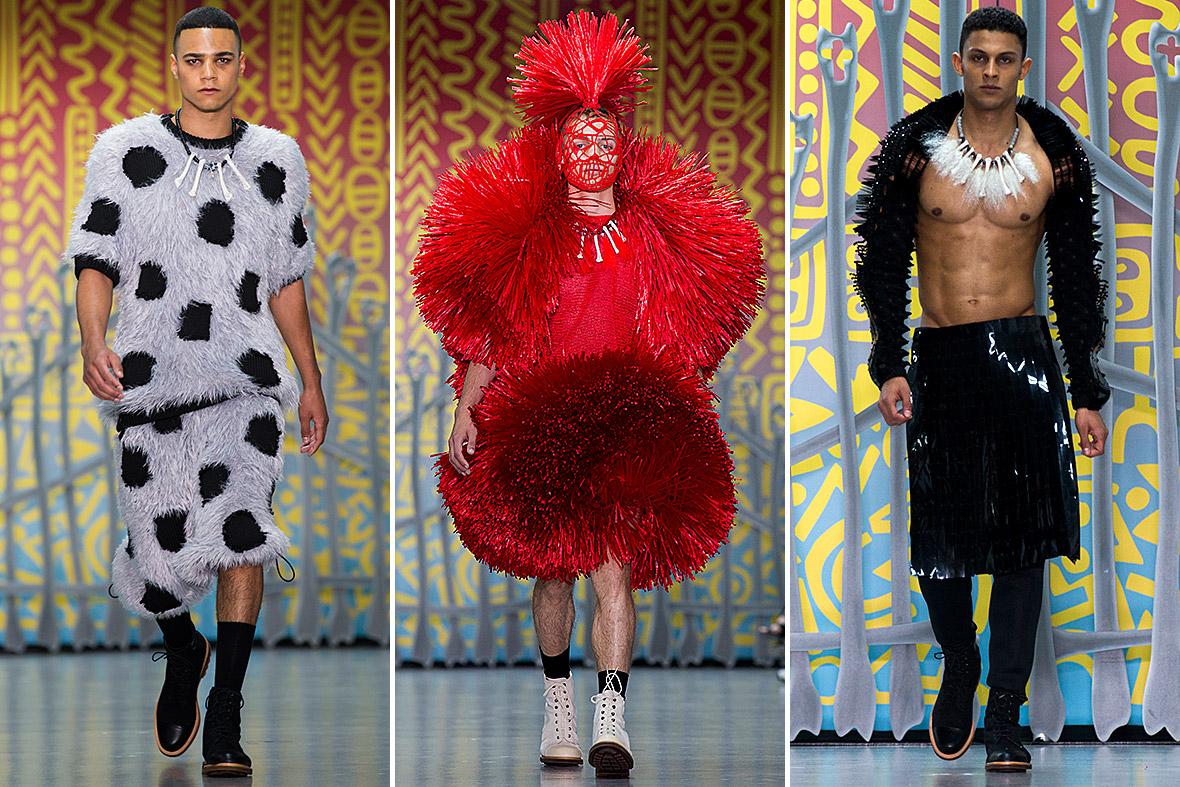 Models display creations at the Sibling show during London Collections: Men