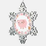 Cute Cartoon Pig Mandala Pewter Ornament