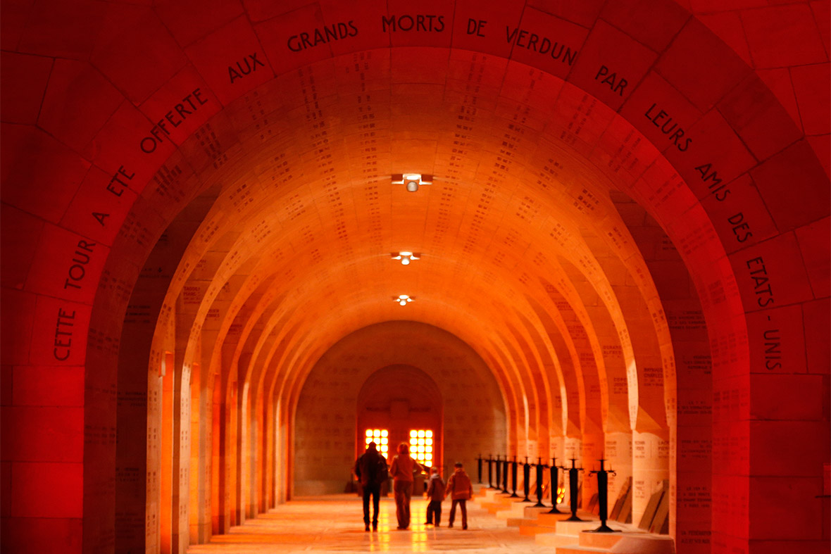 People visit the WWI Douaumont ossuary near Verdun, eastern France