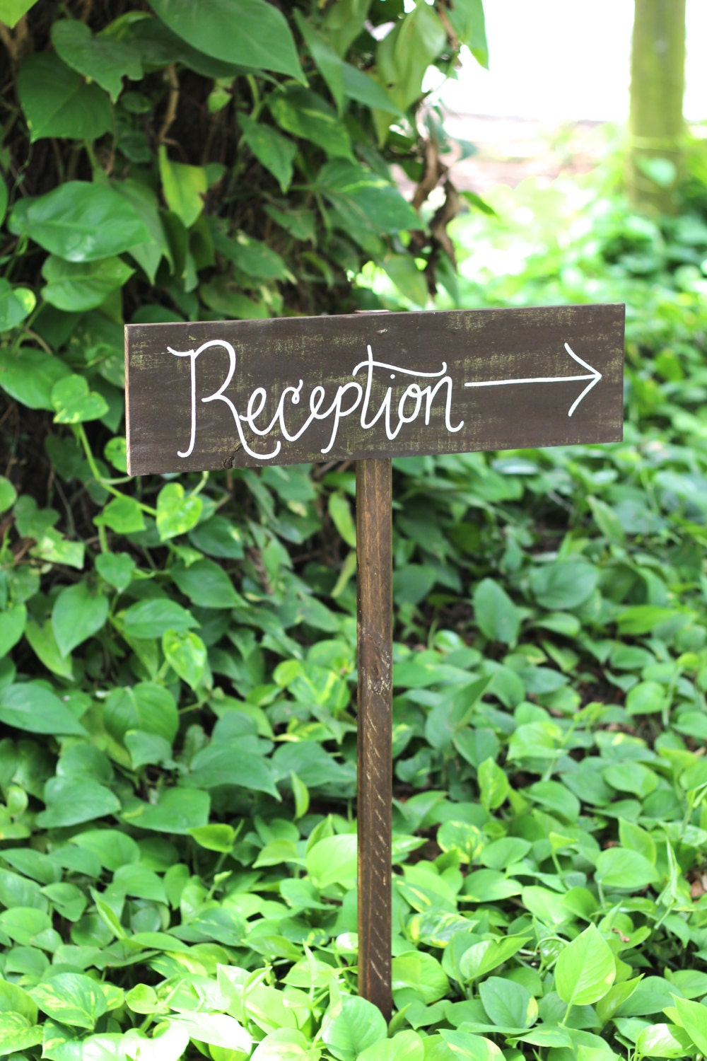 Rustic Wooden Wedding Sign with Stake - Directional Sign - Reception Sign - (WD-15)