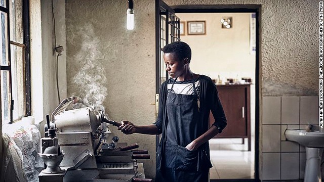 Food and travel photographer Jonathan Gregson's image of a coffee roaster in Rwanda won for Food and Its Place. 
