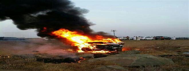 تفحم مركبتين فى حادث تصادم عنيف بمنطقة جازان السعودية