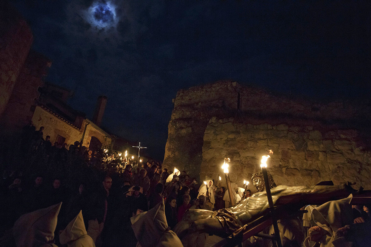 A representation of the crucifixion is carried through Zamora by members of the 