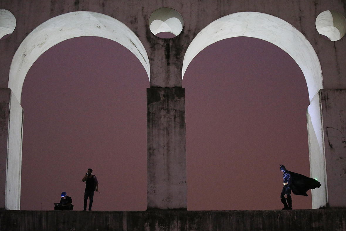 Batman watches over Rio from the Carioca Aqueduct on 31 October 2013.