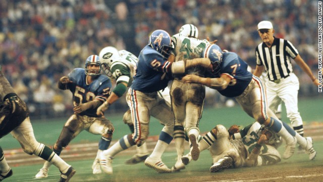 The Astrodome was the home for the Houston Oilers until the team moved to Tennessee following the 1996 season, eventually becoming the Tennessee Titans. Here, the Oilers are in action against the New York Jets in October 1972.