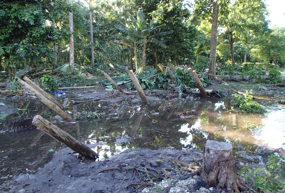 Damage caused by a tsunami that struck the Solomon Islands in February 2013.