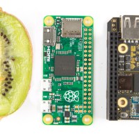 Kiwi for scale, with Pi Zero and C.H.I.P. Photography by Hep Svadja