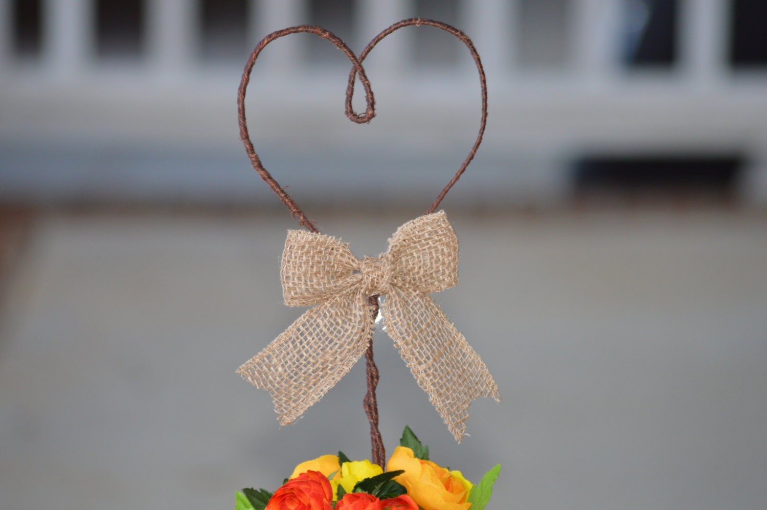 Rustic heart cake topper, wire burlap heart cake topper, country wedding