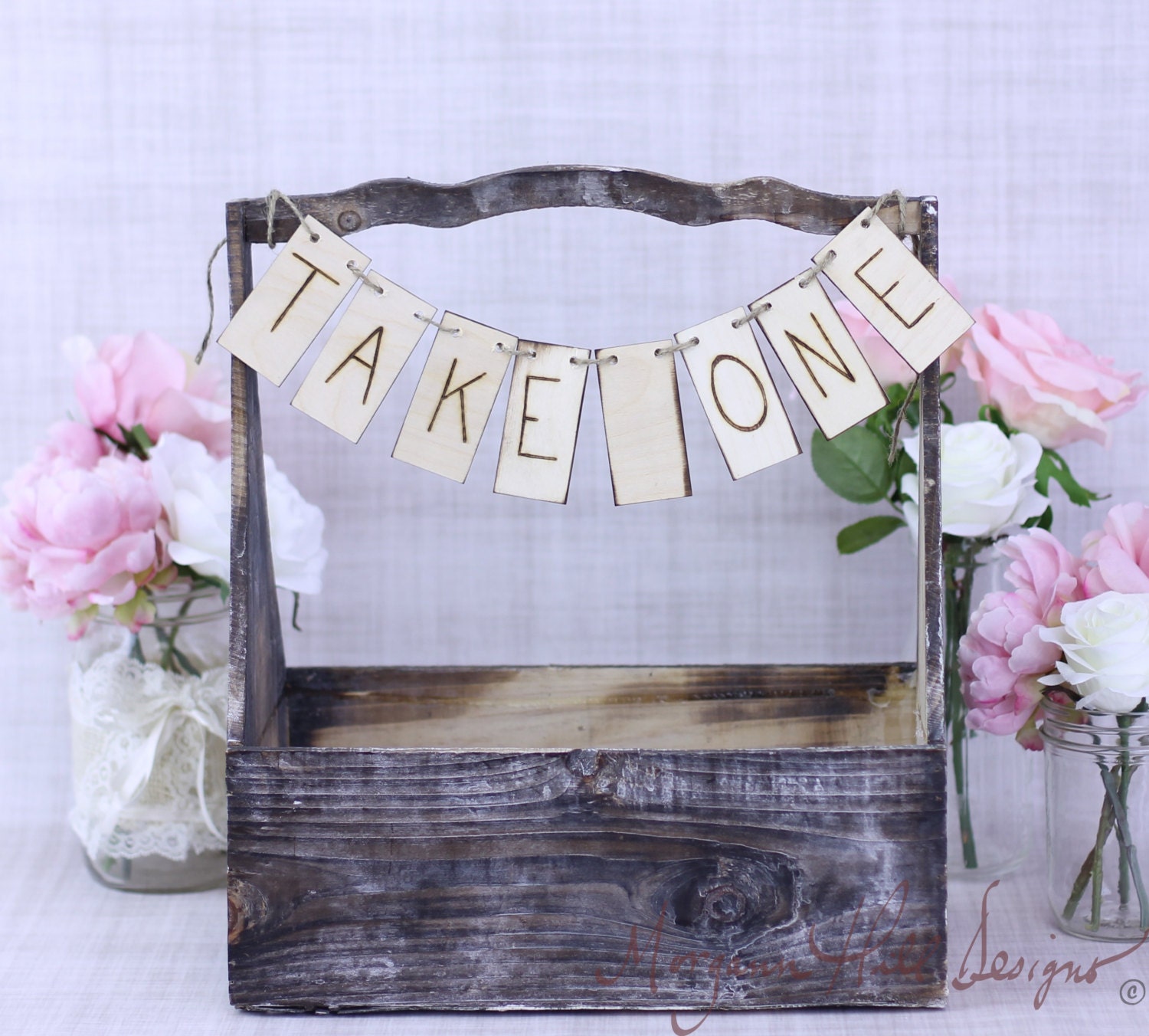 Rustic Basket With Take One Banner Sign Country Wedding Decor Barn Chic (Item Number 130029)