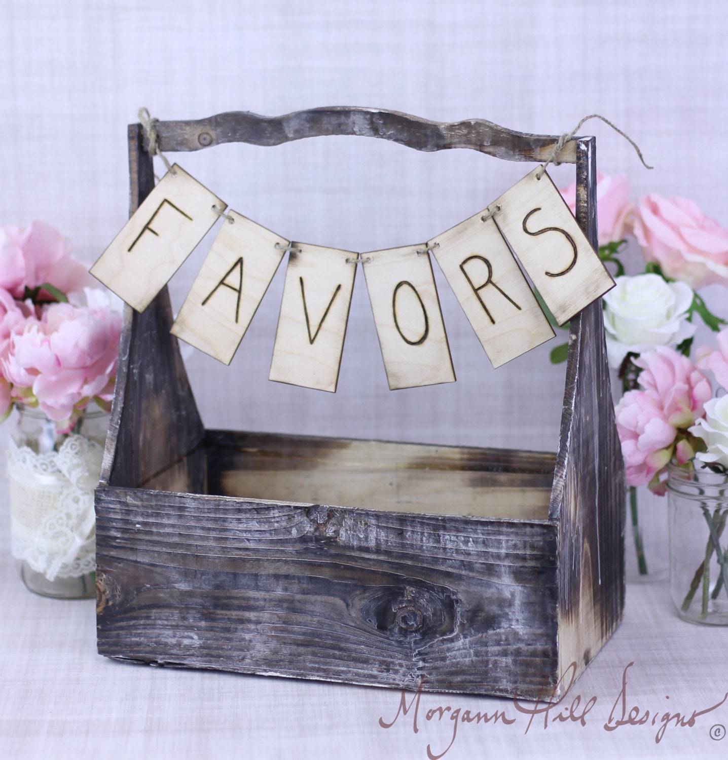 Rustic Basket With Favors Banner Sign Country Wedding Decor Barn Chic (Item Number 130028)