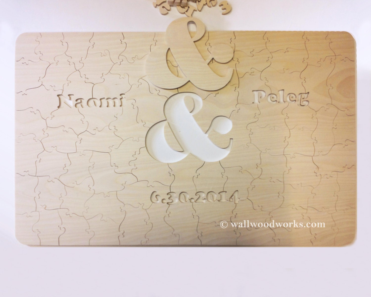 Wedding Puzzle Guest Book Natural Wood & Ampersand Cutout 10-50 Pieces (Size - Medium) Guest Book for Rustic or Alternative Wedding Decor