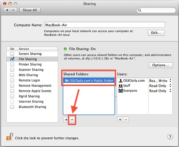 Remove Public Share folder in Mac OS X
