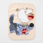 Cute Playful Cartoon Sheep and Wolf Burp Cloth