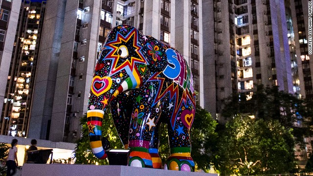 Beyond malls, the elephants can be found in office buildings, outdoor spaces and hotel lobbies. This one -- "Sunny" by Cristiano Cascelli -- sits in a residential area near Hong Kong's City Plaza. 