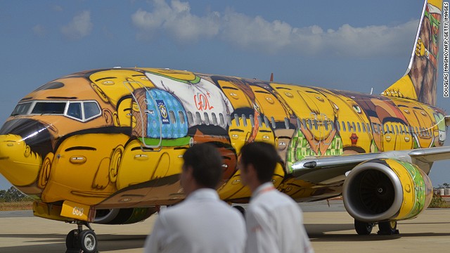 Low-cost carrier GOL commissioned Brazil's acclaimed artistic duo Os Gemeos to turn the Boeing 737 into a flying canvas. They used 1,200 cans of spray paint to shroud the entire plane, apart from the wings, in a theme of "Brazilianness, democracy and diversity."