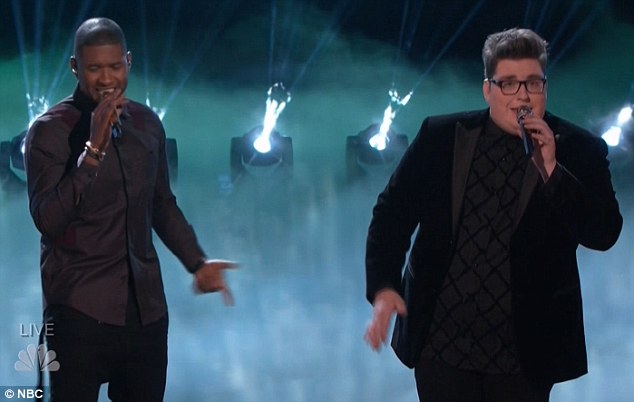 They're winner: Former winning coach Usher joined Jordan for a duet of Without You