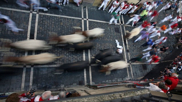 The excitement of the eight-day Running of the Bulls is captured in this image from July 2009.