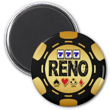 RENO GOLD AND BLACK POKER CHIP FRIDGE MAGNETS