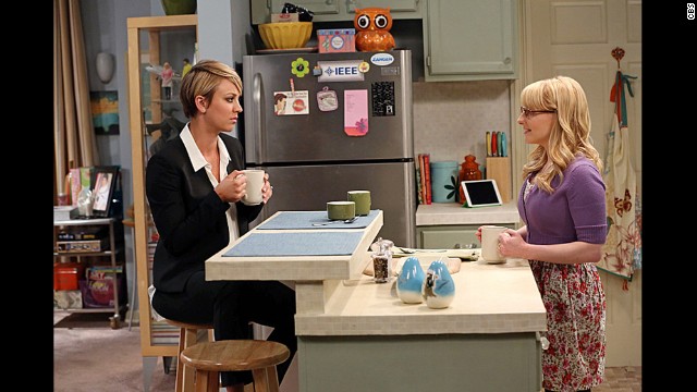 Cuoco, left, plays Penny, a waitress who can't quite match wits with her group of friends but nevertheless hangs out with them. In season 8, Cuoco's new haircut won't be the only change for Penny, who's embarking on a career as a pharmaceutical sales rep with help from Bernadette (Melissa Rauch, right).