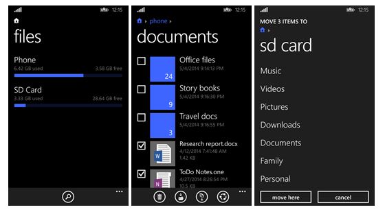Screenshot of Windows Phone 8.1 Files app