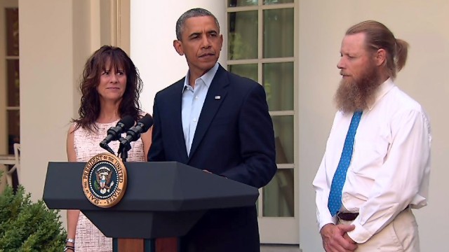 Jani and Bob Bergdahl appear with President Barack Obama at the White House Rose Garden.