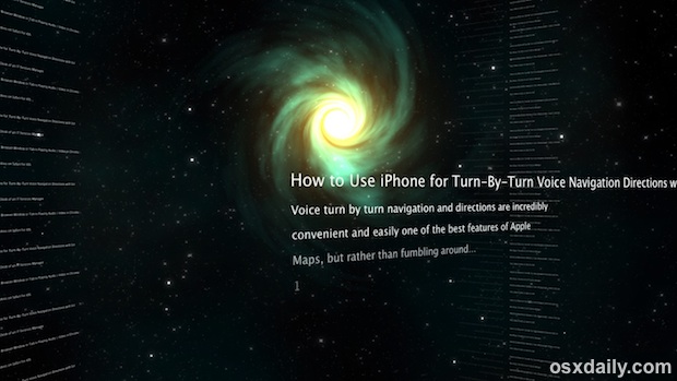 Time Machine RSS Screen Saver with stories spinning in a vortex