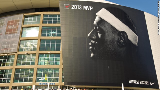 James appears on a Nike poster outside American Airlines Arena in Miami in May 2013. In 2014, James was named the World's Most Powerful Athlete. He has endorsement deals with Nike, Coca-Cola, McDonald's, Upper Deck, Samsung, Audemars Piguet and Dunkin' Donuts.