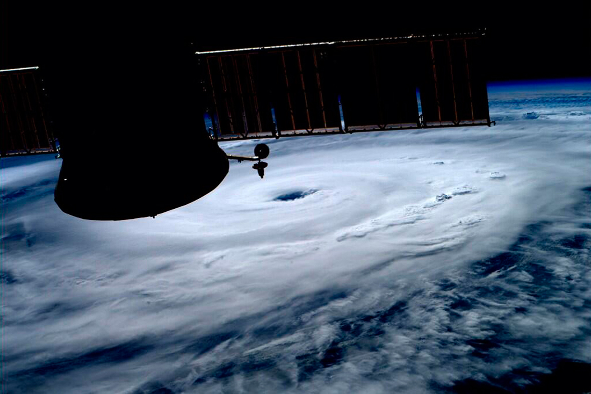 The eye of Hurricane Arthur is seen over the Atlantic in this photo from the International Space Station tweeted by European Space Agency astronaut Alexander Gerst