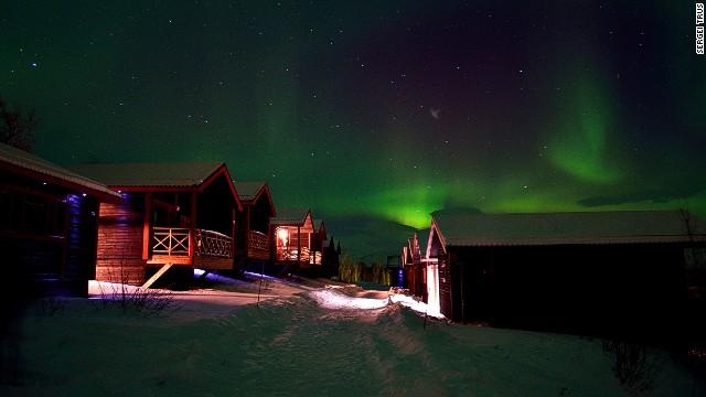 Visitors to Björkliden can stay in a hotel or one of 80 luxury cabins. 