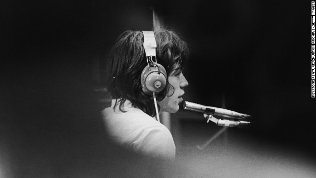 Mick Jagger sits in a London recording studio during the filming of French director Jean-Luc Godard's "Sympathy For the Devil" in 1968.