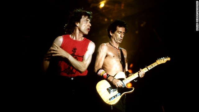 Mick Jagger and Keith Richards perform on stage in London during their Bridges to Babylon tour in 1999.