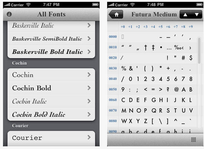 Typefaces: font viewer for iPhone and iPad