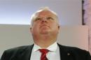 Toronto Mayor Rob Ford pauses before a mayoral election debate in Toronto