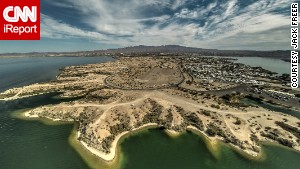 A drone-eye view of Lake Havasu City, Arizona.