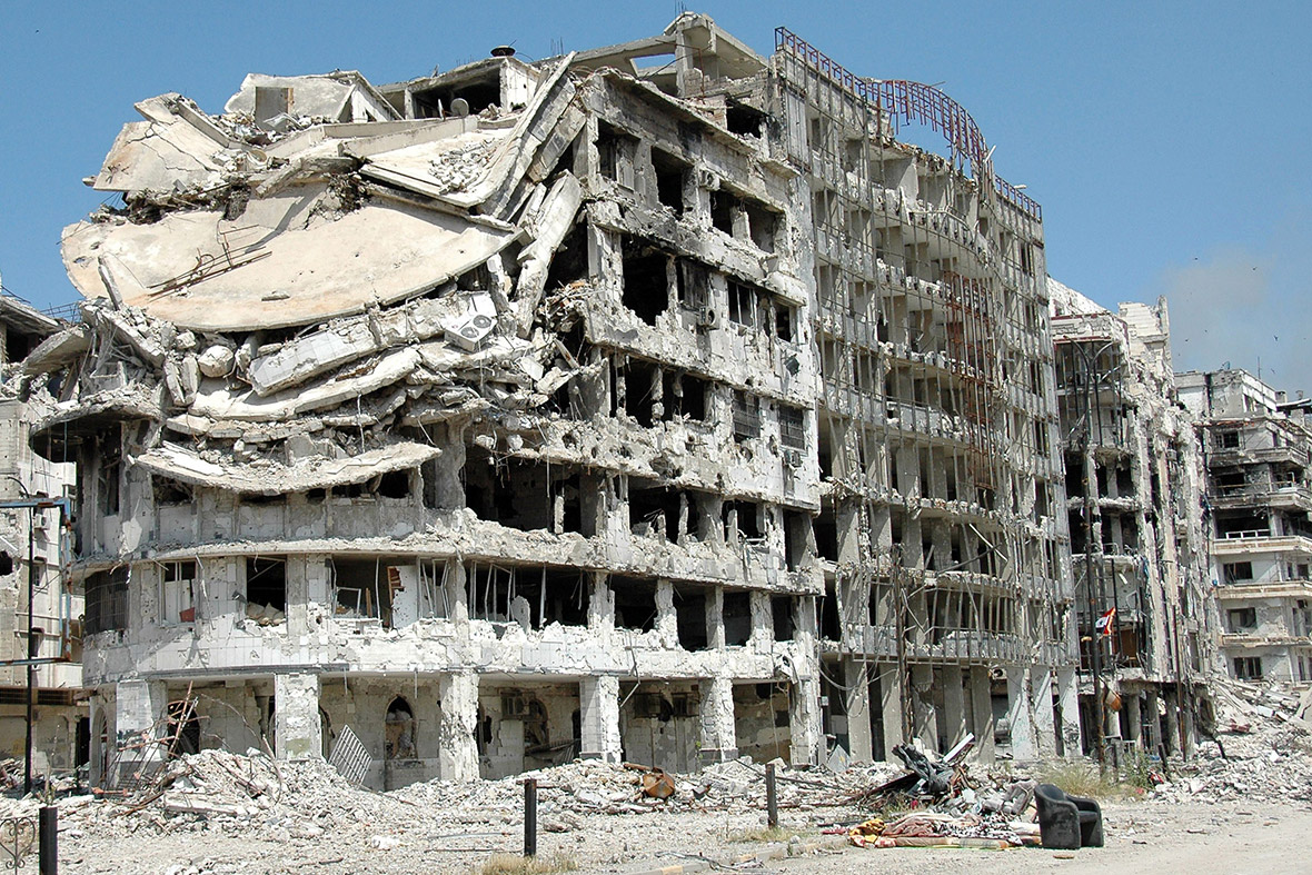 Heavily damaged buildings in the Juret al-Shayah area