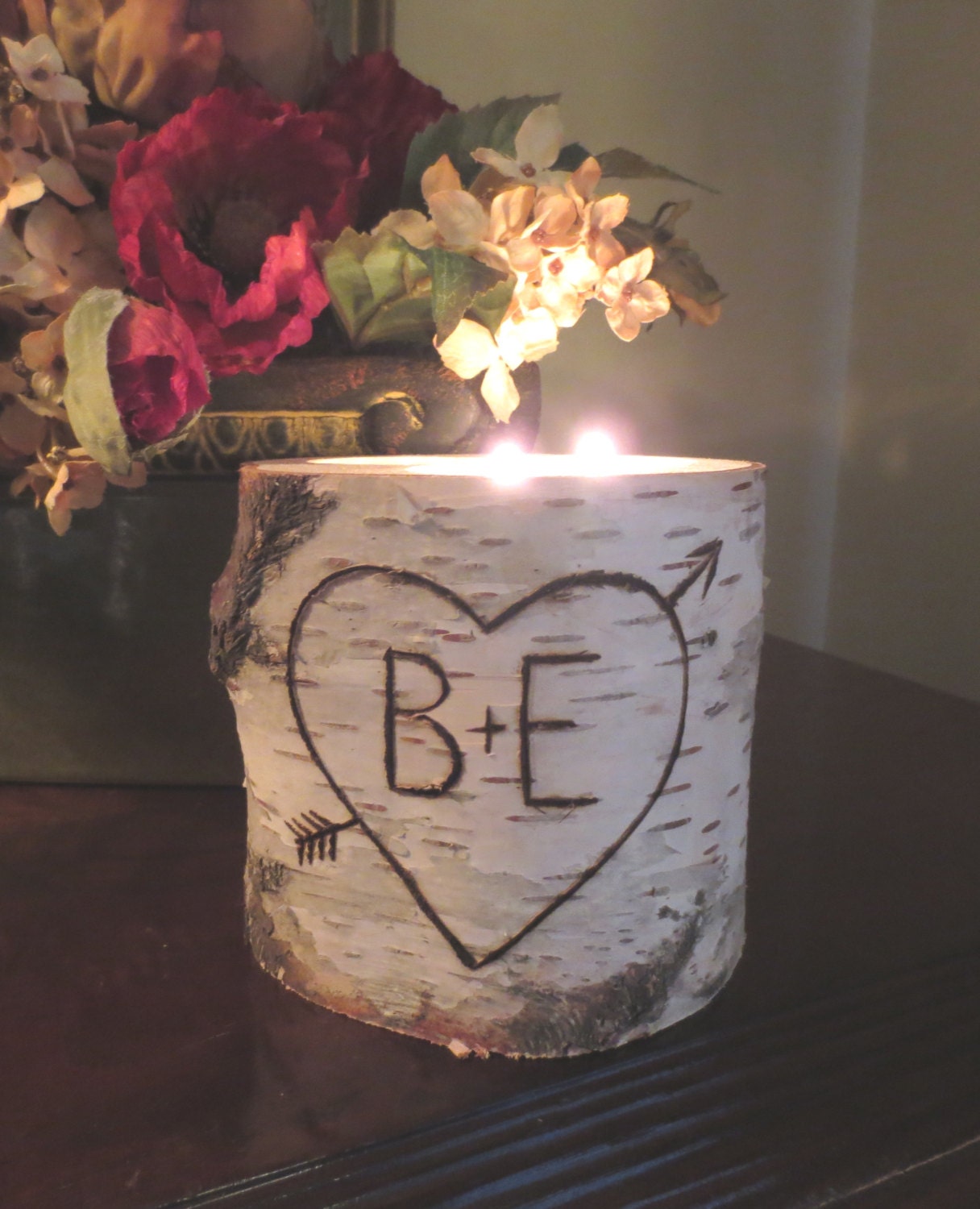 Personalized Birch Candle Holder 3 Tea Light Wedding Centerpieces Home Decor Bridal Shower Decor Wedding
