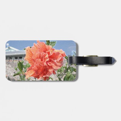 salmon hibiscus abstract sparkle building tags for luggage
