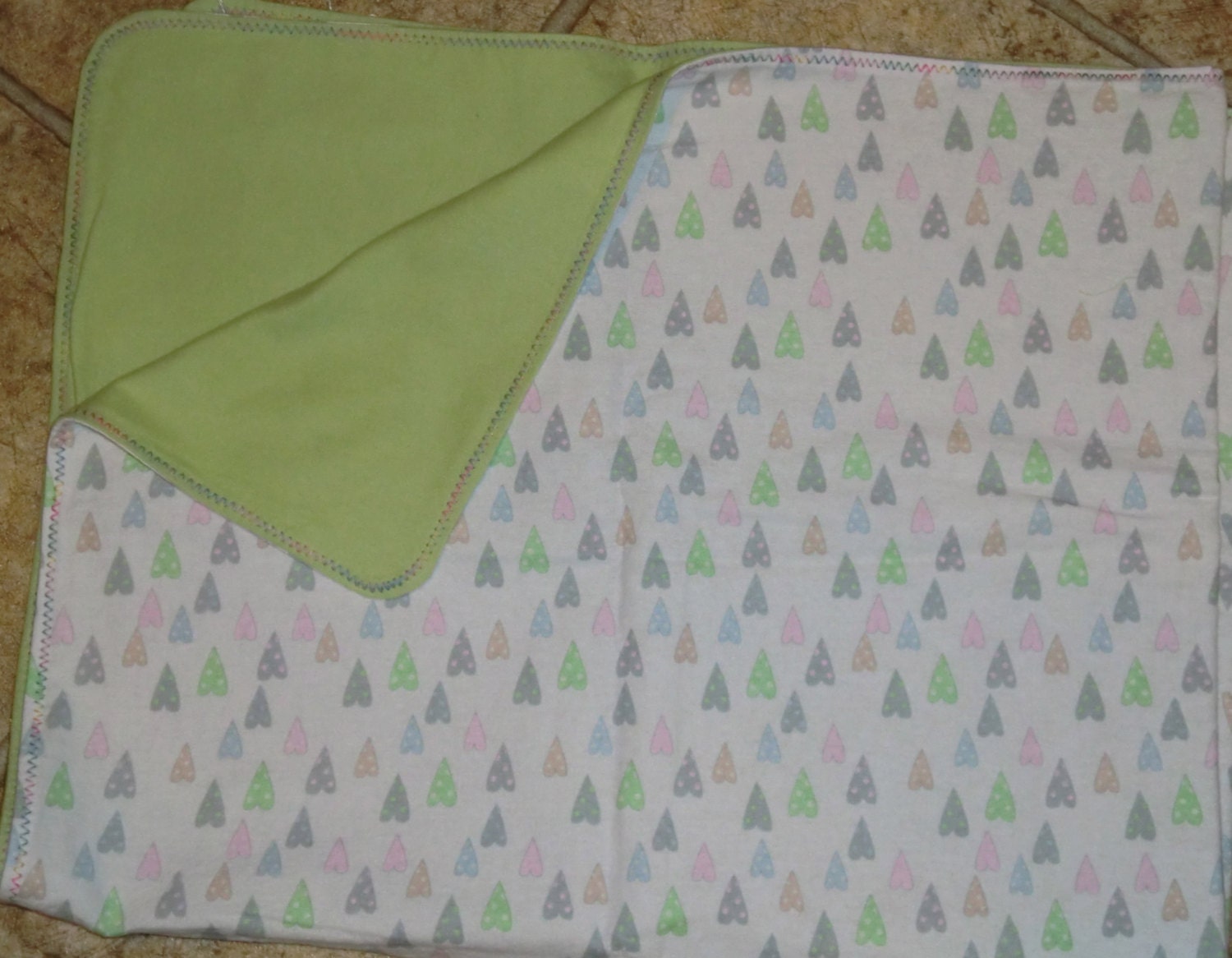 Green Hearts Flannel Infant Receiving Blanket