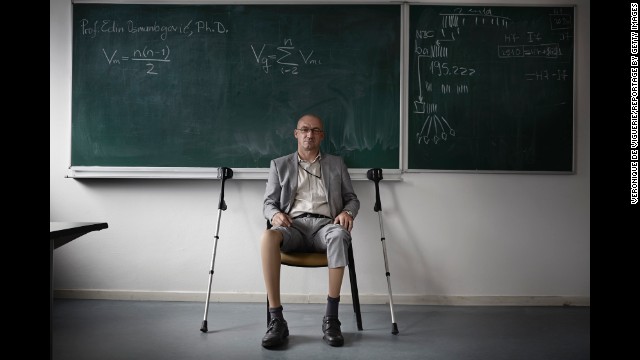 Edin Osmanbegovic had both his legs amputated in 1992 after he stepped on a land mine in Bosnia. He now teaches economics at the University of Tuzla. "Any effort you make will be rewarded," he said. "Anything you learn in life will be enriching. Never give up."