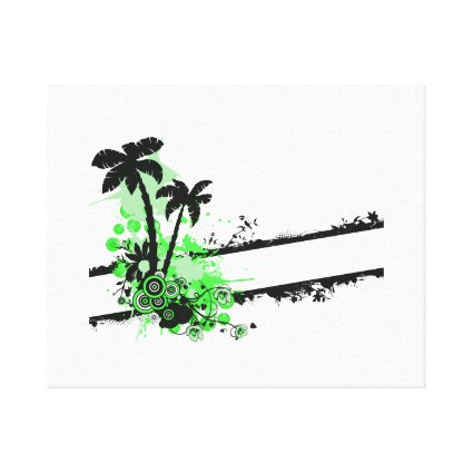 Two palm green black floral w stripe gallery wrap canvas