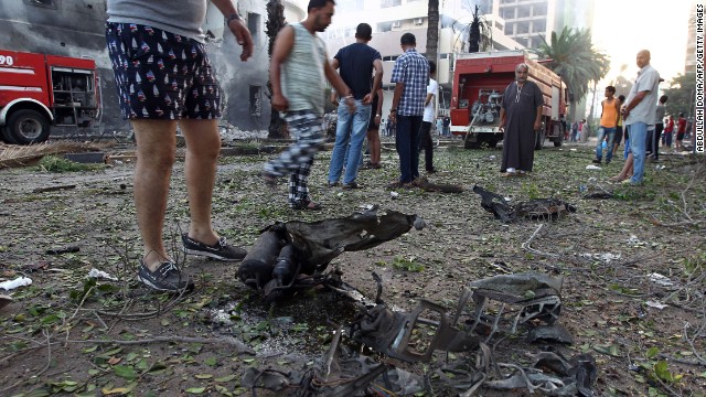 Remains of a burned car lay on the ground near the foreign ministry building on September 11.