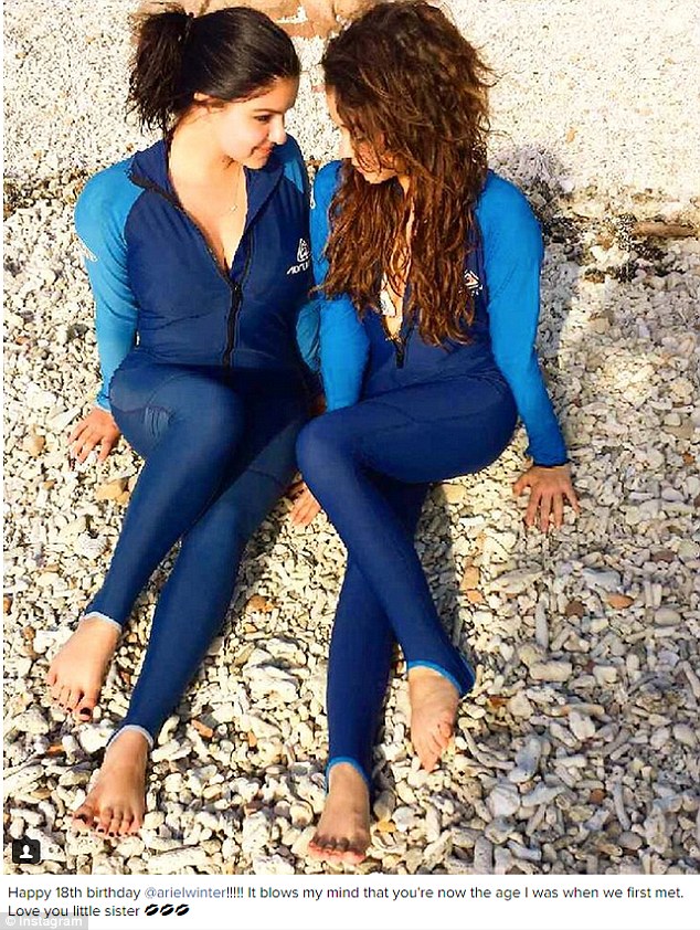 Mermaid pose: An Instagram picture with her on-screen sister Sarah Hyland had the pair dressed in identical azure and navy wet suits