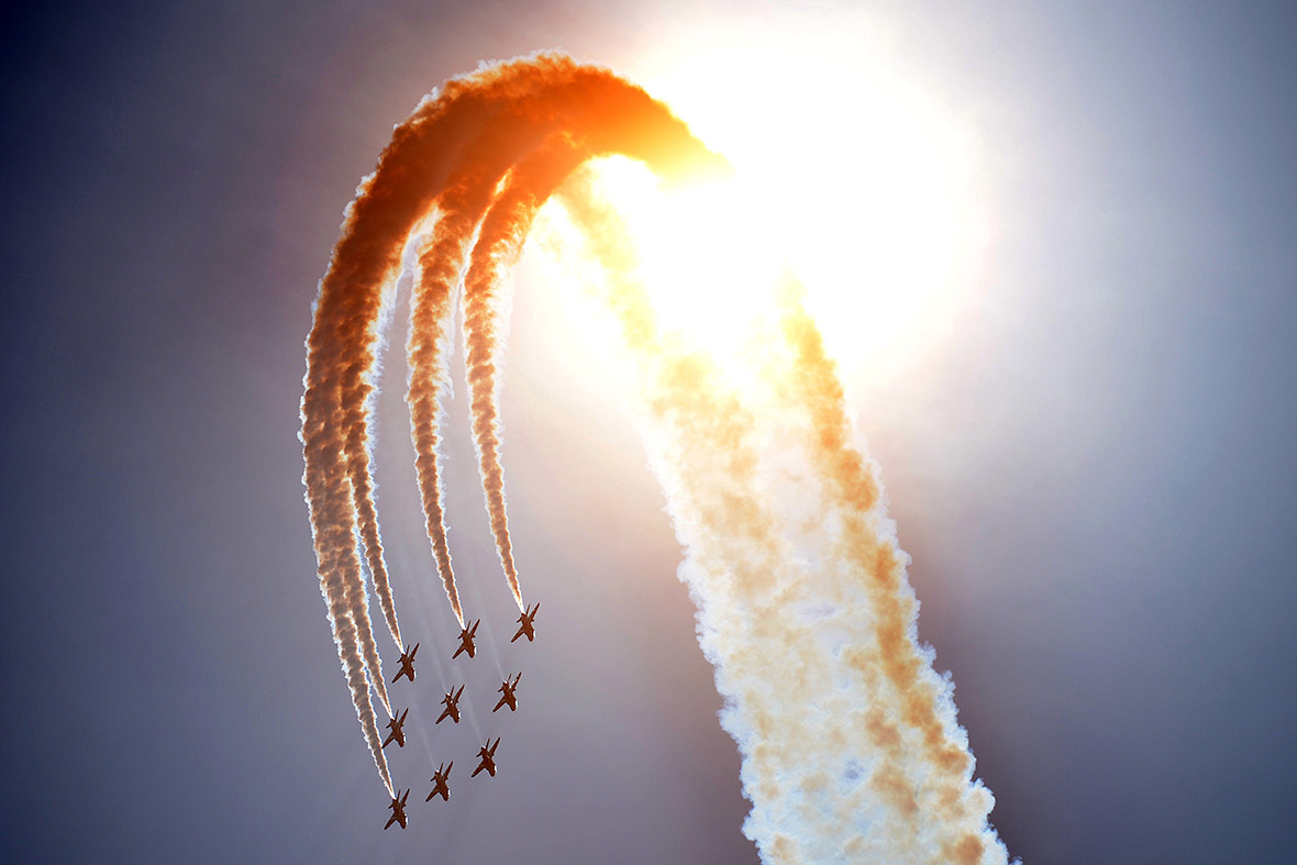 Britain's Red Arrows aerobatic display team perform during D-Day commemorations in Portsmouth