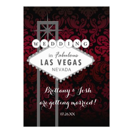 Las Vegas Red Black Damask Wedding Invitation