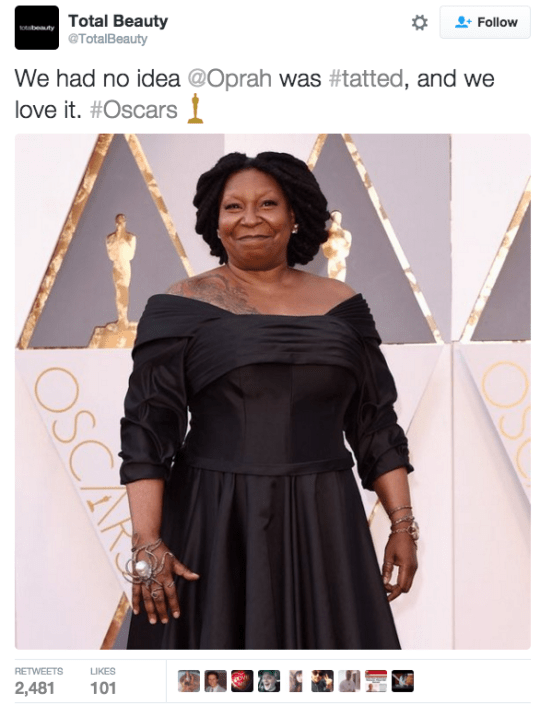 funny fail image tweets mistakes Whoopi Goldberg for Oprah Winfrey at 2016 Oscars