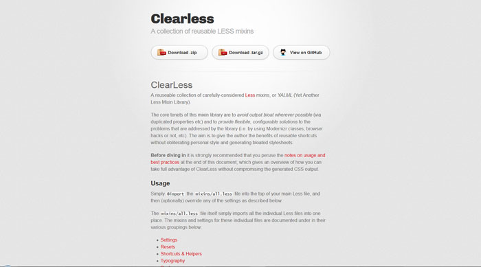 ClearLess: A reuseable collection of carefully-considered Less mixins