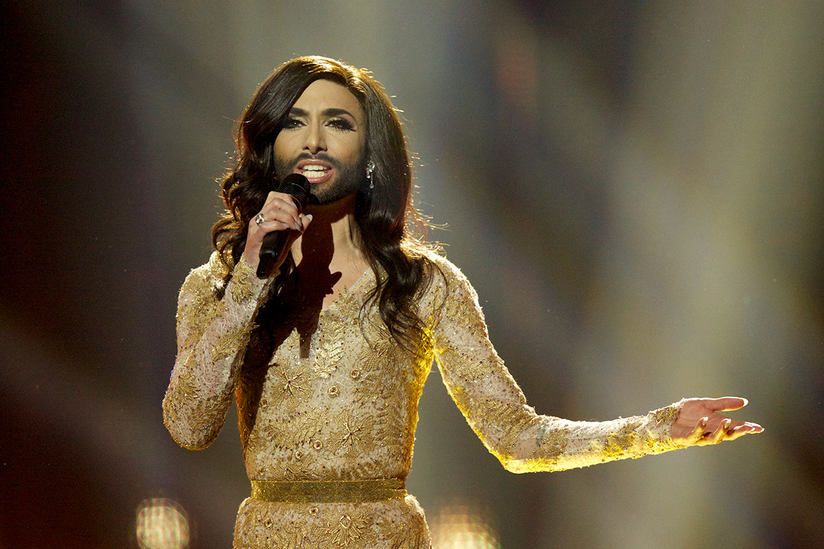 Conchita Wurst of Austria performs during a dress rehearsal before the second semi final of the Eurovision Song Contest in Copenhagen, Denmark.